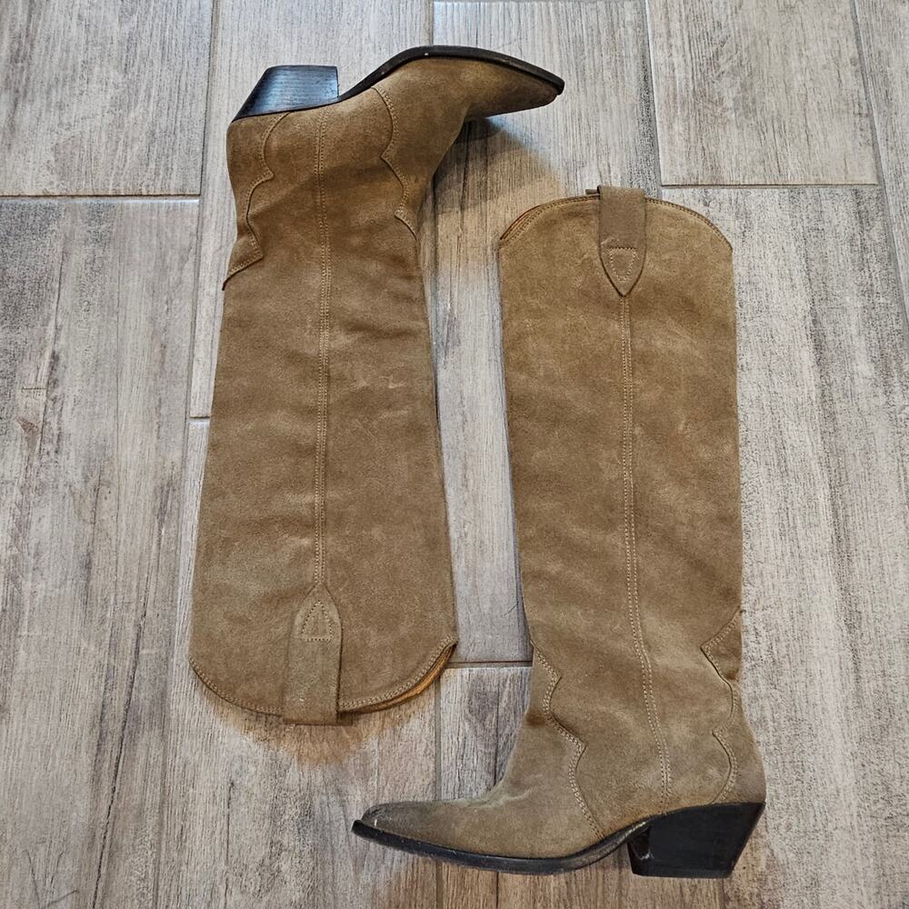 Isabel Marant Denvee Suede Knee High Boots Women EU 38 US 8 Taupe Western‎ - Picture 4 of 16